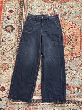 American Eagle Super High Rise Baggy Wide Leg Jeans Cargo Black Size 10 Black